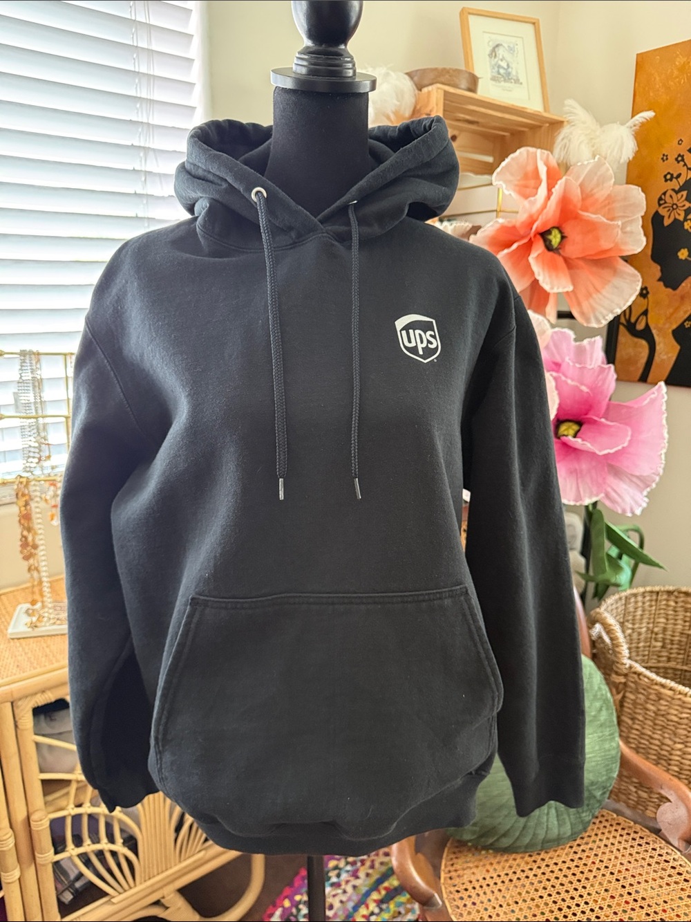 Port & Company Black UPS Long Sleeve Popover Hoodie Sweatshirt